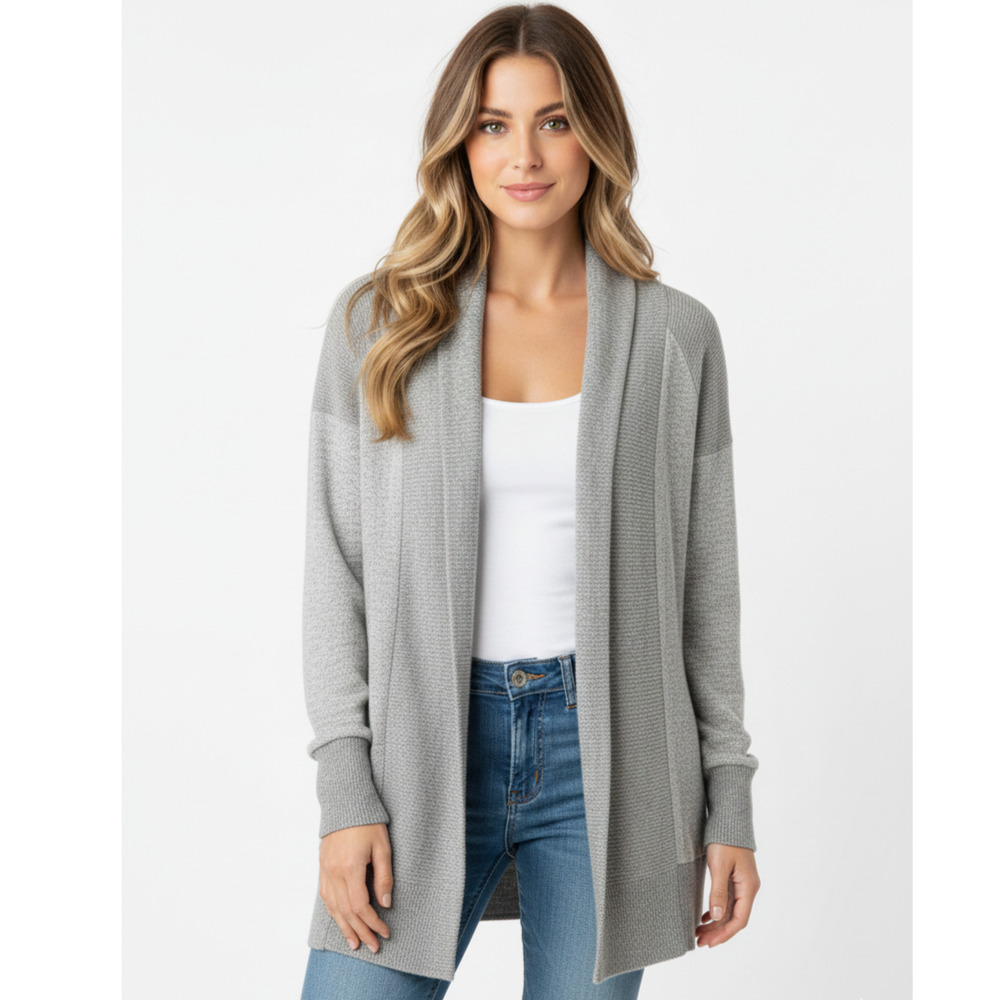 Hippie Rose Cardigan Womens Medium Light Heather Grey Soft Open Front Sweater